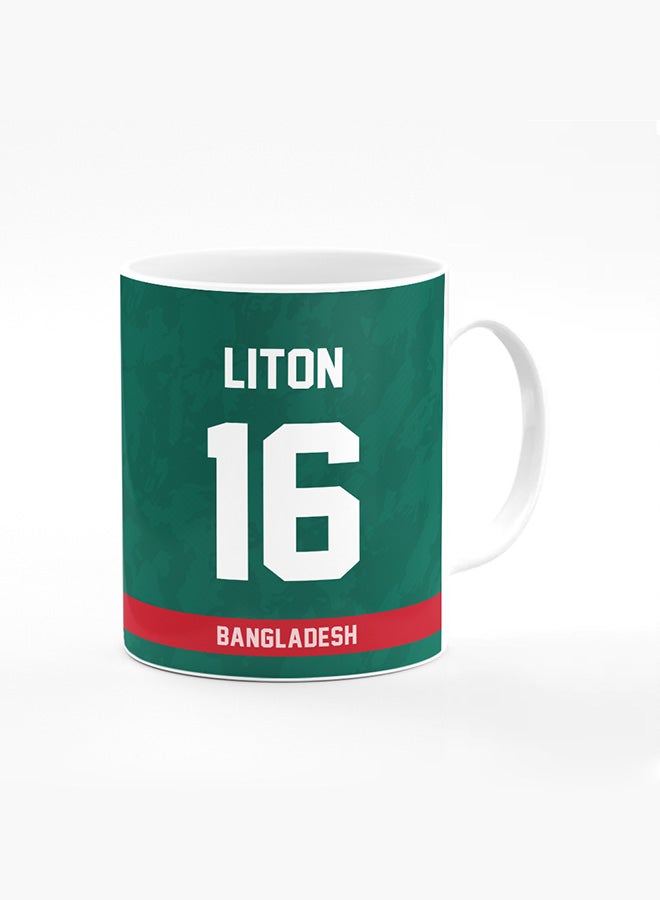 Stylizedd Designer Printed Coffee Mug with Heavy Duty Handle 11oz Ceramic Personalised Gift Mugs Cup [Microwave Safe & Dishwasher Proof ] - Cricket Player - Liton Das, Jersey Number - 16 - Image 1