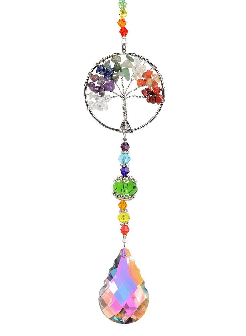 Chakra Healing Crystal Sun Catchers with Tree of Life Design Natural Quartz Pendant for Spiritual Gifts and Home Decor - Image 1