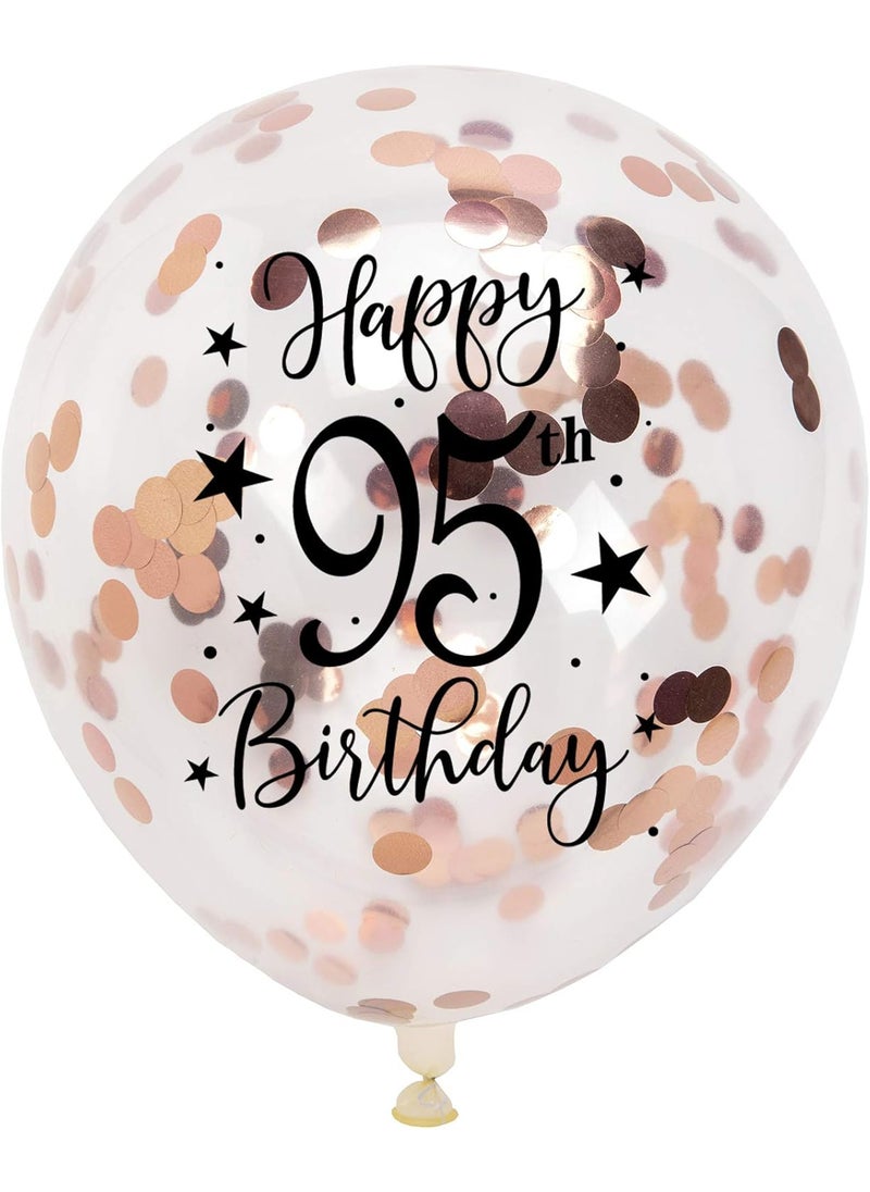 MAGJUCHE Rose Gold 95th Confetti Latex Balloons Woman Happy 95 Years Birthday Party Balloon Decoration With Confetti 12in 16 Pack  - Image 1