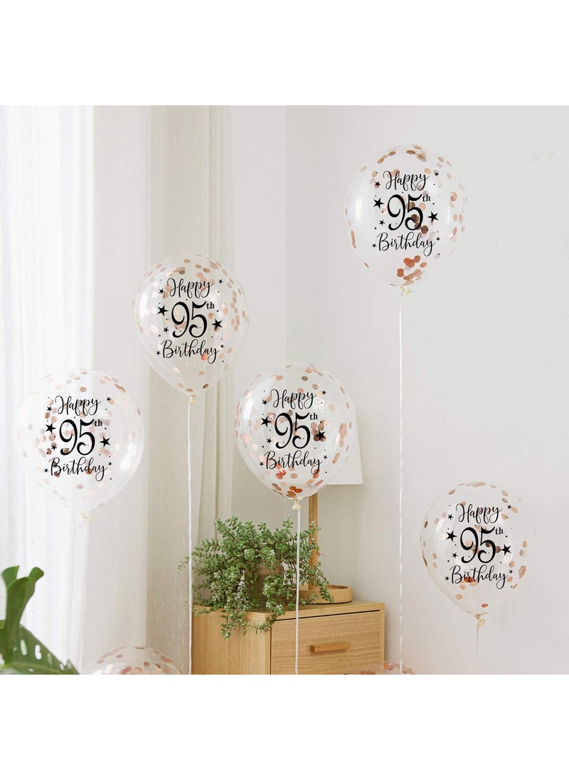 MAGJUCHE Rose Gold 95th Confetti Latex Balloons Woman Happy 95 Years Birthday Party Balloon Decoration With Confetti 12in 16 Pack  - Image 2