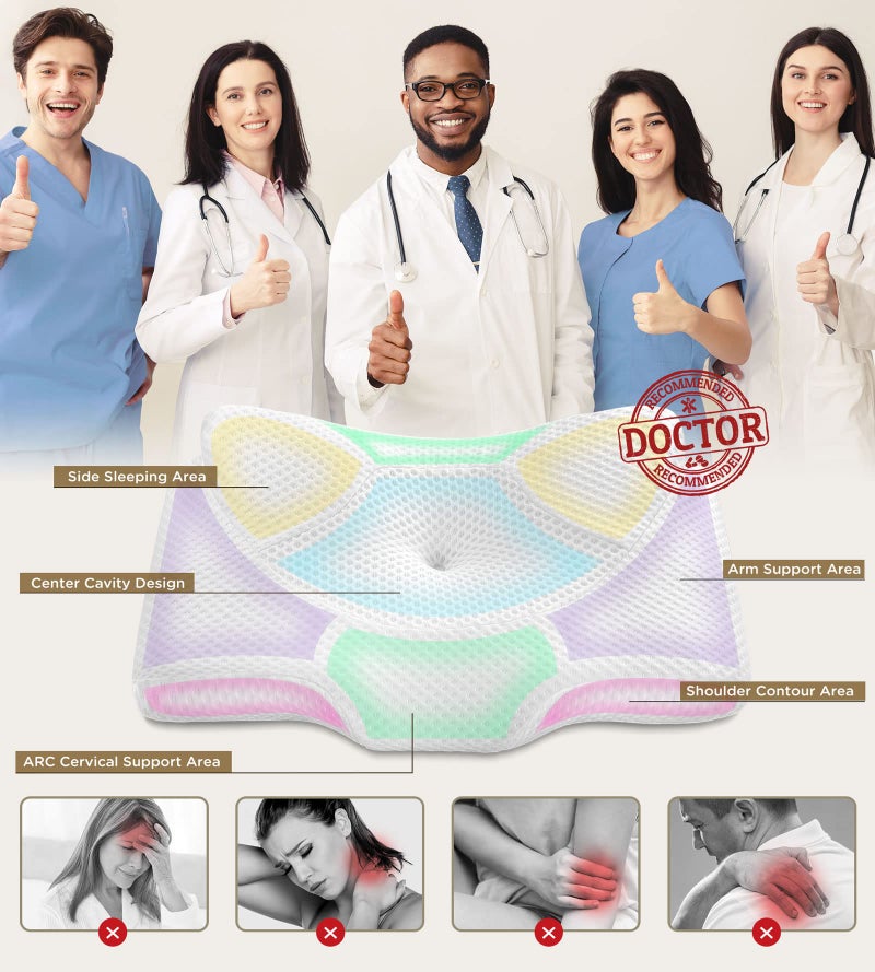Osteo وسادة عنق العظام لتخفيف آلام الرقبة، تصميم مجوف وسائد ميموري فوم عديمة الرائحة مع غلاف تبريد، وسادة سرير طبية قابلة للتعديل للنوم، دعم للنائمين على الجانب والظهر - Image 3
