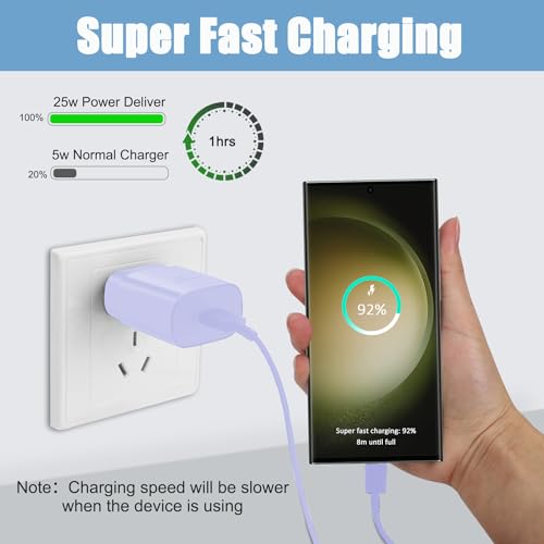 DiHines USB C Charger,25W Super Fast Charging Block Phone Charger Android &Fast Charger Type C 10Ft Cable Cord for Samsung Galaxy S26/S25/S24/S24+/S24 Ultra/S23/S23+/S23Ultra/S22/S22+/S22Ultra/S21/S20/Note 20 - Image 5