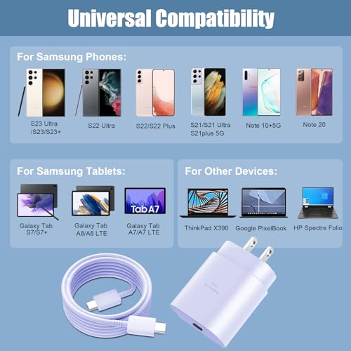 DiHines USB C Charger,25W Super Fast Charging Block Phone Charger Android &Fast Charger Type C 10Ft Cable Cord for Samsung Galaxy S26/S25/S24/S24+/S24 Ultra/S23/S23+/S23Ultra/S22/S22+/S22Ultra/S21/S20/Note 20 - Image 4