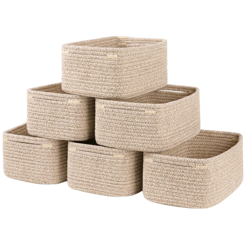 OIASKET 6 Pack Storage Baskets for Shelves, Small Baskets for Shelves, Cute Decorative Storage Bins, Organizer Basket for Gifts Empty, 11.8''Lx7.8''Wx4.7''H-Brown - Image 1