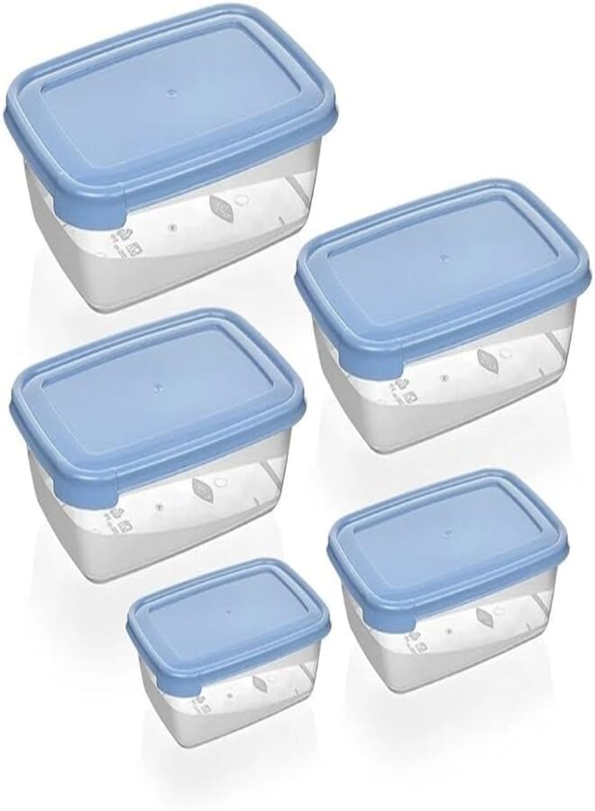 Bager Cook&Keep Rectangular Storage Container 5 Pcs Set (300+600+1200+2000+3000 Ml), blue