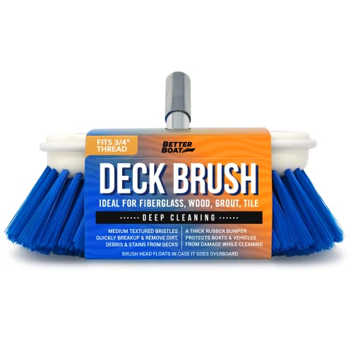 Better Boat Medium Boat Deck Brush, Heavy-Duty Marine Brush Head, 8" Bristle with Bumper, 3/4" Thread Handle, for RV, Truck, and Auto Cleaning - Image 1