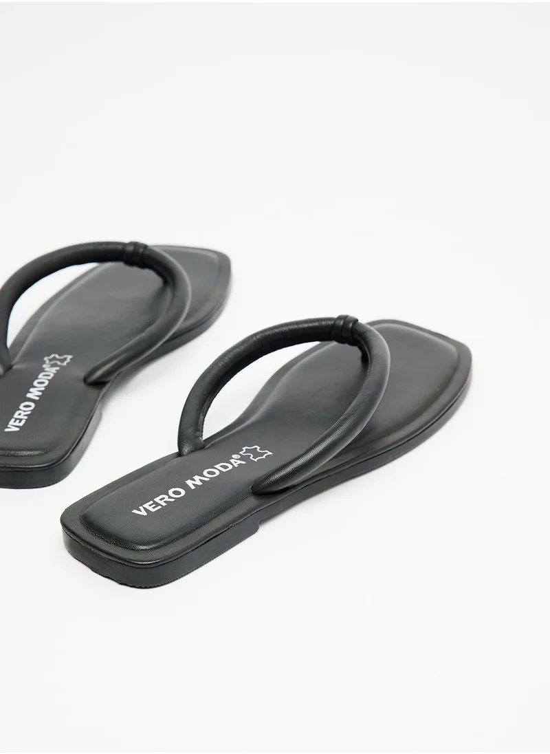 VERO MODA Square Toe Leather Sandals