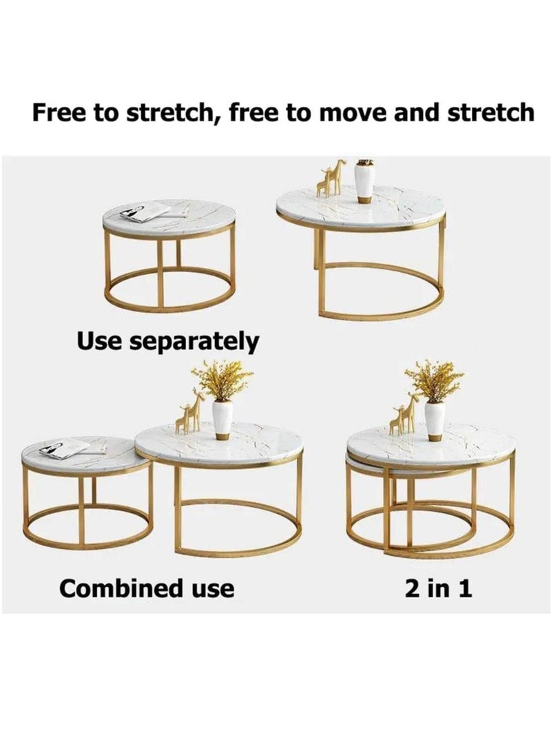 DUSALA Coffee Table Nesting Side Set of 2 End Table Top Sturdy Metal Frame Desk Centerpiece Living Room Bedroom Apartment Modern Industrial Simple Nightstand(Gold/White)  - Image 4