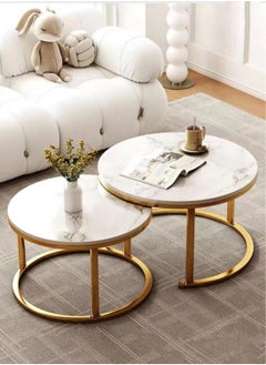 Coffee Table Nesting Side Set of 2 End Table Top Sturdy Metal Frame Desk Centerpiece Living Room Bedroom Apartment Modern Industrial Simple Nightstand(Gold/White) - pzsku/Z9F357F845EEED48D3CD6Z/45/_/1729154414/69f04f1a-7e89-4f89-9158-a1660f6f79a9