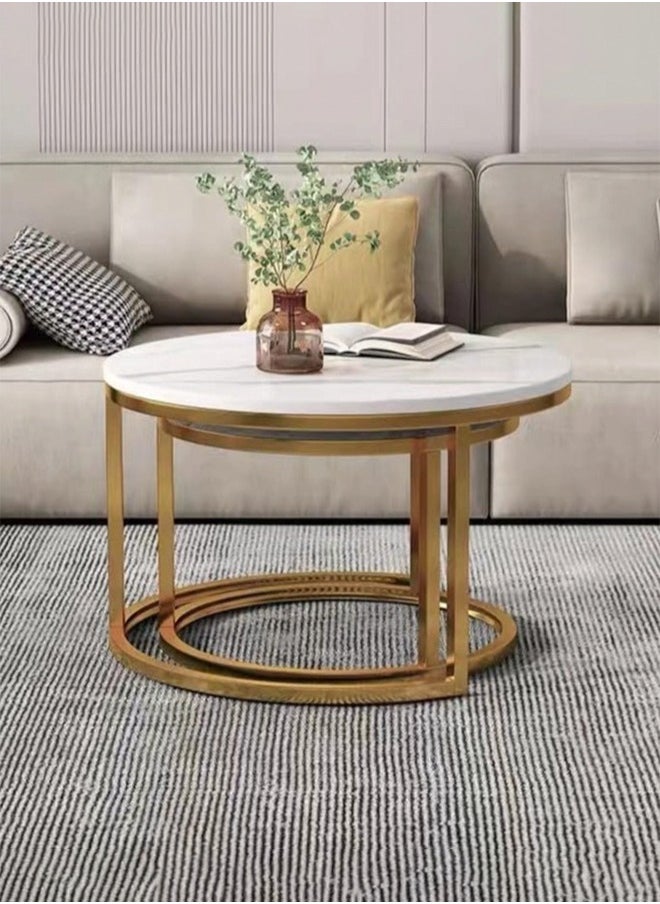 DUSALA Coffee Table Nesting Side Set of 2 End Table Top Sturdy Metal Frame Desk Centerpiece Living Room Bedroom Apartment Modern Industrial Simple Nightstand(Gold/White)  - Image 3