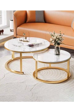 Coffee Table Nesting Side Set of 2 End Table Top Sturdy Metal Frame Desk Centerpiece Living Room Bedroom Apartment Modern Industrial Simple Nightstand(Gold/White) - pzsku/Z9F357F845EEED48D3CD6Z/45/_/1730882512/3159b073-52bd-4ea1-b151-331cc1ce25e1