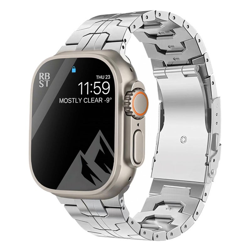 سوار ساعة ذكية متوافق باللون فضي قابل للتعديل مع Apple Watch 42/44/45/49mm بملاءمة قابلة للتعديل وحزام بديل - Image 5