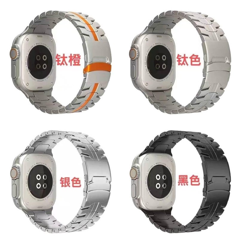 سوار ساعة ذكية متوافق باللون فضي قابل للتعديل مع Apple Watch 42/44/45/49mm بملاءمة قابلة للتعديل وحزام بديل - Image 1