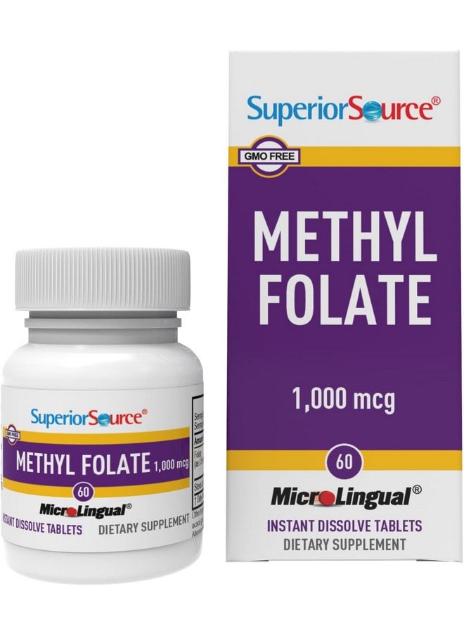 Superior Source Superior Source Methyl Folate 1,000 mcg - Folate Supplement for Women & Men - Methylated Folate Supplement Supports Healthy Nervous System & Red Blood Cells - 60 Sublingual Dissolving Tablets  - Image 1
