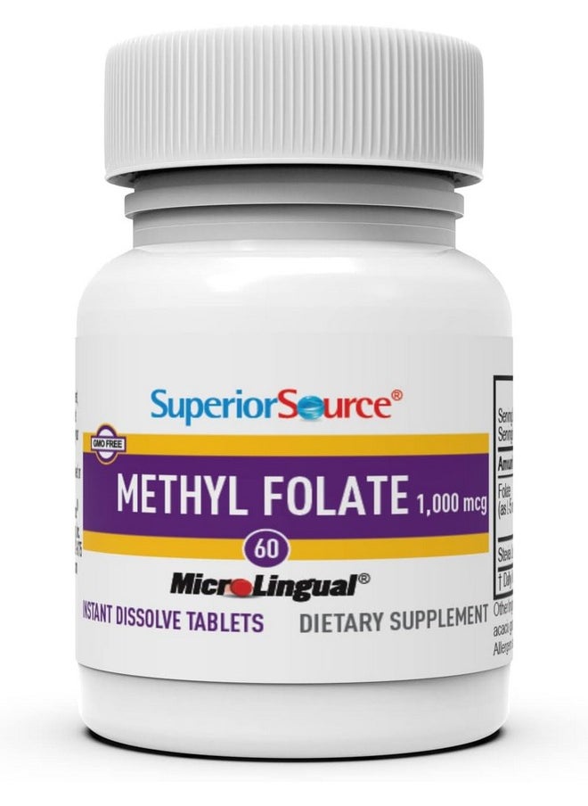 Superior Source Superior Source Methyl Folate 1,000 mcg - Folate Supplement for Women & Men - Methylated Folate Supplement Supports Healthy Nervous System & Red Blood Cells - 60 Sublingual Dissolving Tablets  - Image 3
