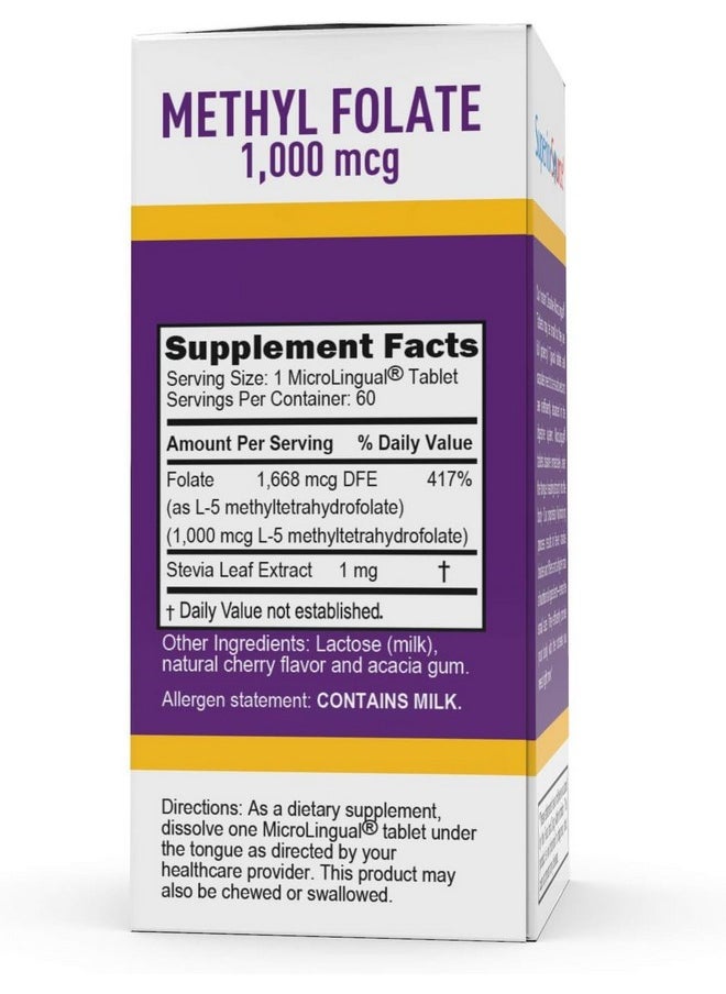 Superior Source Superior Source Methyl Folate 1,000 mcg - Folate Supplement for Women & Men - Methylated Folate Supplement Supports Healthy Nervous System & Red Blood Cells - 60 Sublingual Dissolving Tablets  - Image 4