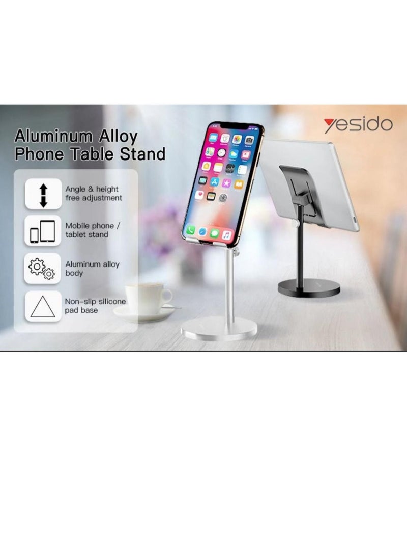 Yesido Phone Stand, Aluminium Alloy Stable Tablet Holder Silver Practical Foldable for Living Room for Office for Home - Image 2