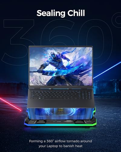 KeiBn Gaming Laptop Cooling Pad, Laptop Cooling Stand with 5.5inch External Cooling Fan, Rapid Cooling Laptop 15.6-19.3inch, Infinitely Variable Speed, 8 Height Stands, 4 USB Ports, Blue - Image 3