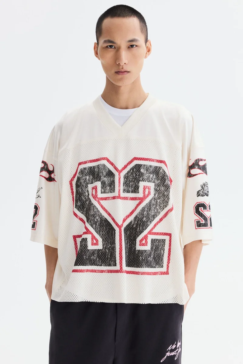 H&M Oversized Fit Printed mesh T-shirt
