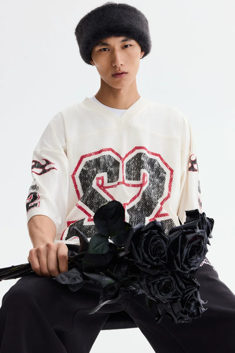 H&M Oversized Fit Printed mesh T-shirt