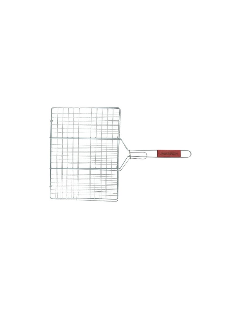 Homeway Portable BBQ Grill Net with Wooden Handle Rust-Resistant Finish for Barbecue Grilling HW3986 Silver - Image 1