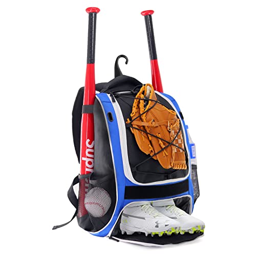 WOLT | Youth Baseball Bat Backpack - Bag for Baseball, Softball & T-Ball Equipment & Gear, Youth and Adults, with Holder for Bat, Helmet, Glove, & Shoes Compartment & Fence Hook (Blue) - Image 1