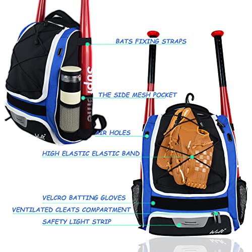 WOLT | Youth Baseball Bat Backpack - Bag for Baseball, Softball & T-Ball Equipment & Gear, Youth and Adults, with Holder for Bat, Helmet, Glove, & Shoes Compartment & Fence Hook (Blue) - Image 4