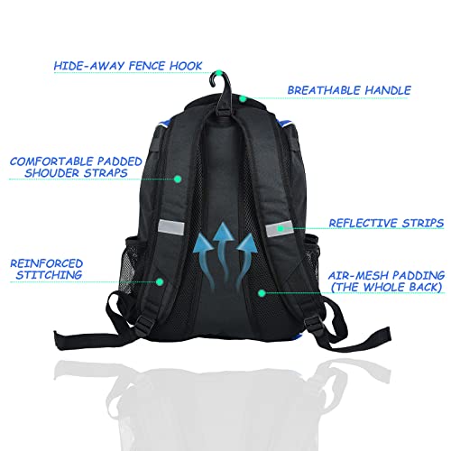 WOLT | Youth Baseball Bat Backpack - Bag for Baseball, Softball & T-Ball Equipment & Gear, Youth and Adults, with Holder for Bat, Helmet, Glove, & Shoes Compartment & Fence Hook (Blue) - Image 3
