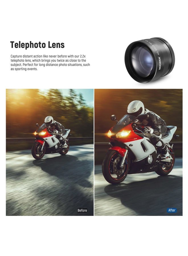 Neewer 52mm Lens and Filter Set: Wide Angle/2.2X Telephoto Additional Lens for 18mm-85mm APS-C Lens, (+1+2+4+10) Close Up Macro/ND/UV/CPL/FLD Filters for Camera Lens with ⌀52mm Thread - Image 3