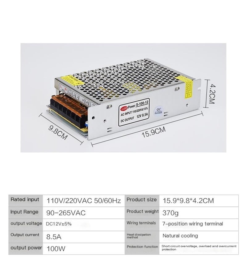 100W 12V 8.5A مصدر طاقة تبديل لشريط ضوء LED صندوق ضوء وحدة مصباح مراقبة - Image 4