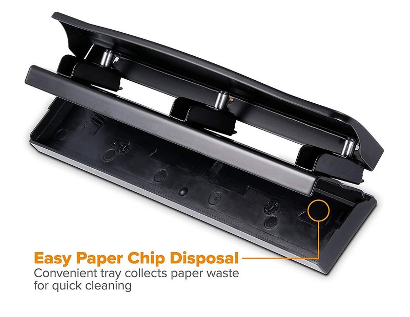Bostitch Office 3 Hole Punch, Durable Metal, Rubber Base, 12 Sheets, Black - Image 4