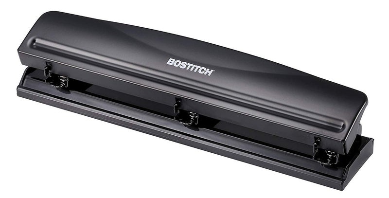 Bostitch Office 3 Hole Punch, Durable Metal, Rubber Base, 12 Sheets, Black - Image 1