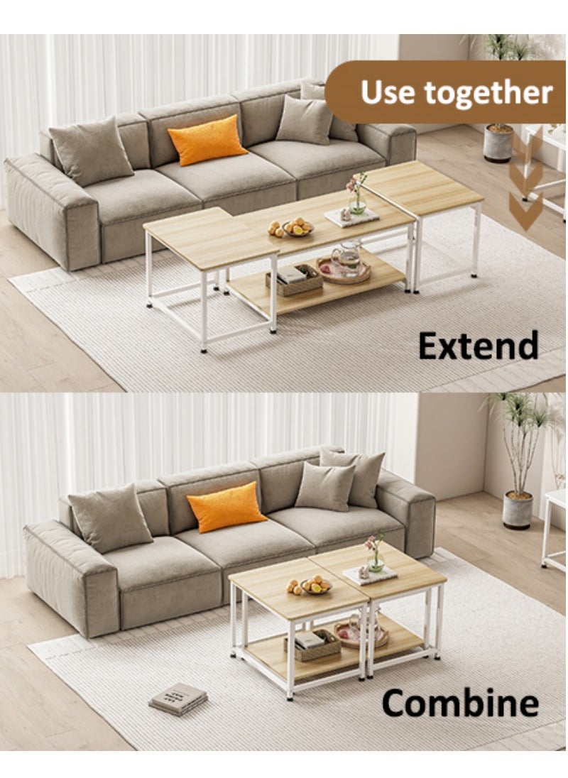 Stubborn - Multi-functional 3-in-1 Table，beside table、coffee table、nightstand、TV table, suitable for living room and bedroom Beige - Image 1