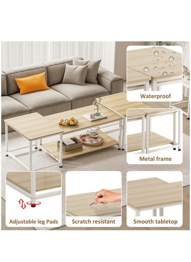 Stubborn - Multi-functional 3-in-1 Table，beside table、coffee table、nightstand、TV table, suitable for living room and bedroom Beige - Image 1