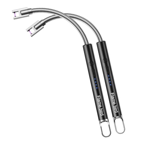 Flame bird 2 Pack Electric Candle Lighter Flameless Arc Windproof Flexible Long Neck USB Rechargeable Lighter Matches for BBQ Grill Fireworks Camping.(Black) - Image 1