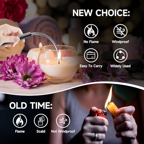 Flame bird 2 Pack Electric Candle Lighter Flameless Arc Windproof Flexible Long Neck USB Rechargeable Lighter Matches for BBQ Grill Fireworks Camping.(Black) - Image 4