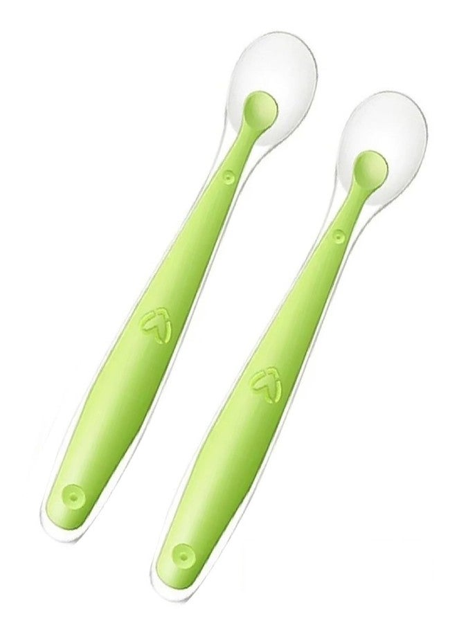 Mopslik Soft Silicone Gel Tip Baby Infant Feeding Training Spoon Pack of 2 (Green) - Image 1