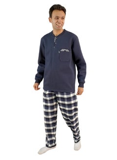 Jet Men Winter Pajama Set Long Sleeve &Carreau Bottom- Navy Blue 
