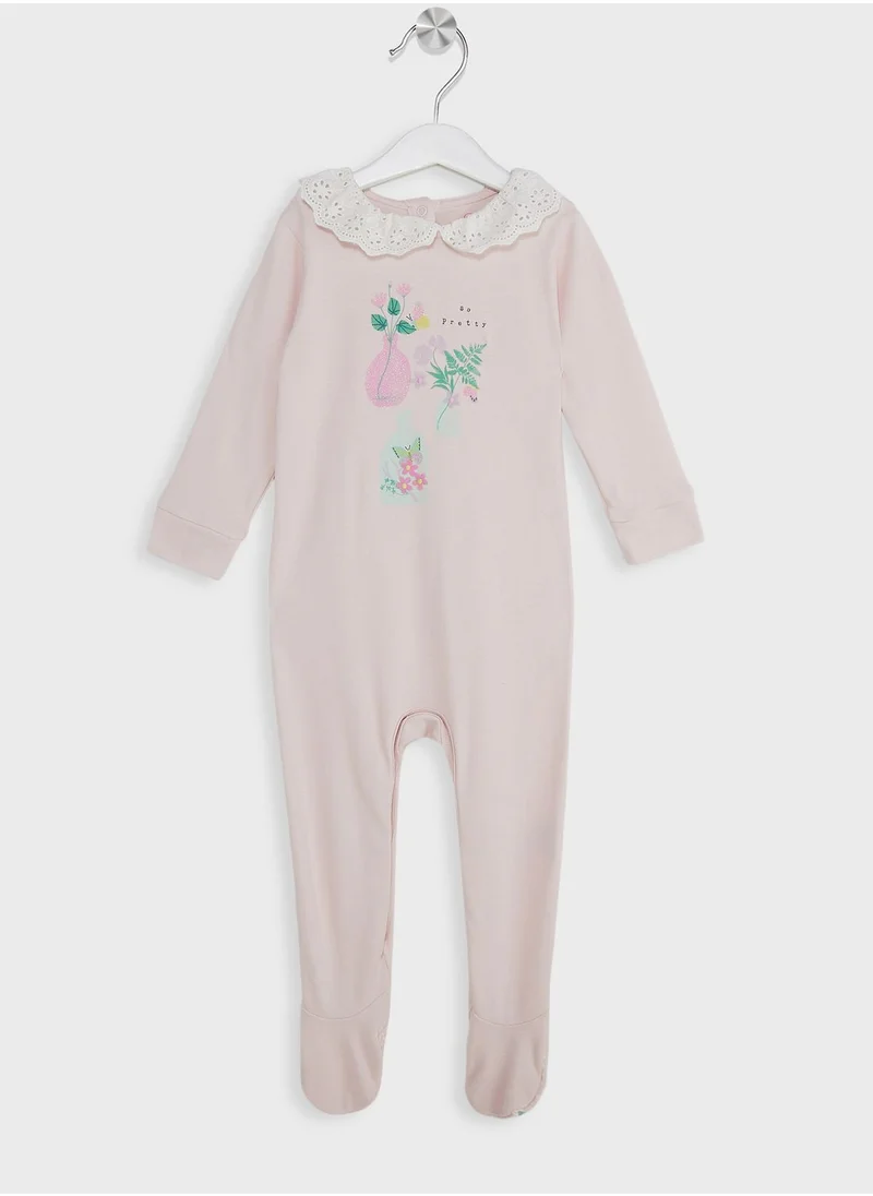 mothercare Pink Broderie Collar All-In-One