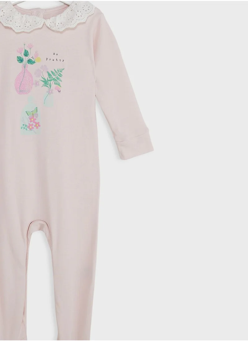 mothercare Pink Broderie Collar All-In-One
