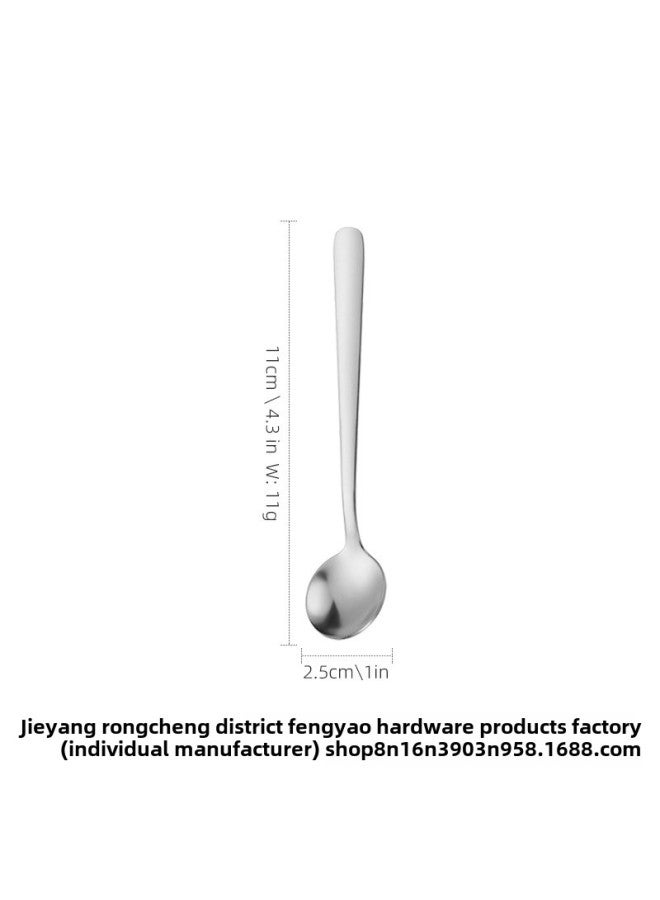 Add Logo Special Small Spoon 304 Stainless Steel Seasoning Spoon Salt Spoon Golden Small Spoon Coffee Spoon Small Round Spoon-Specifications:304 Silver 11cm - Image 1