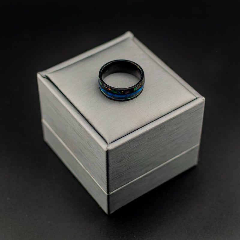 Black Blue Stainless Steel Ring For Him - Size 17 - Image 2