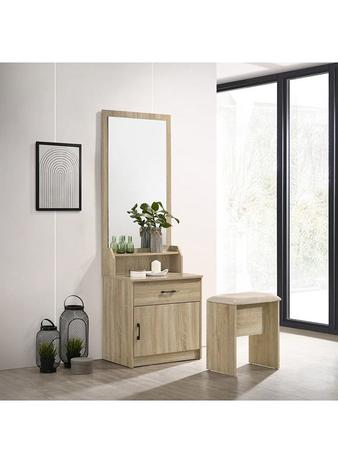 Home Box Oasis 3-Piece 1-Drawer 1-Door Tall Dresser | Dressing Table | Vanity Table | Makeup Table Set With Mirror And Stool Beige 60 x 180 x 41.5 cm  - Image 1