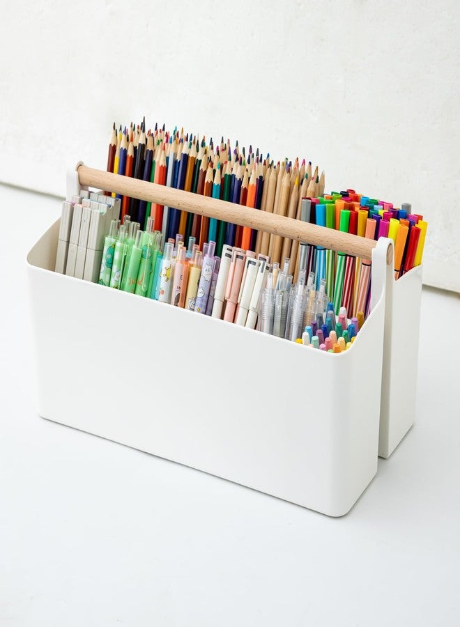 Vidifor Art Supply Organizers Caddy with Handle, Desk, Makeup Caddy and Tote (White+Blue, Large) - Image 3