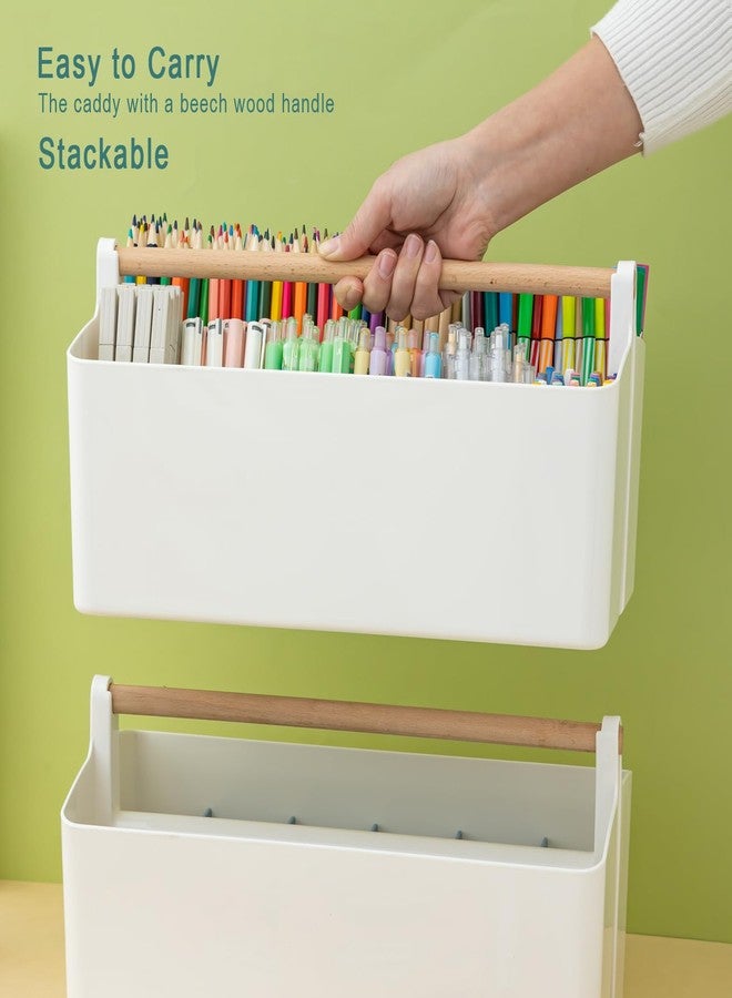 Vidifor Art Supply Organizers Caddy with Handle, Desk, Makeup Caddy and Tote (White+Blue, Large) - Image 4