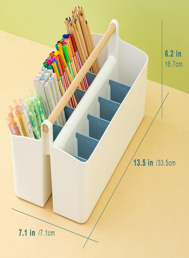 Vidifor Art Supply Organizers Caddy with Handle, Desk, Makeup Caddy and Tote (White+Blue, Large) - Image 2