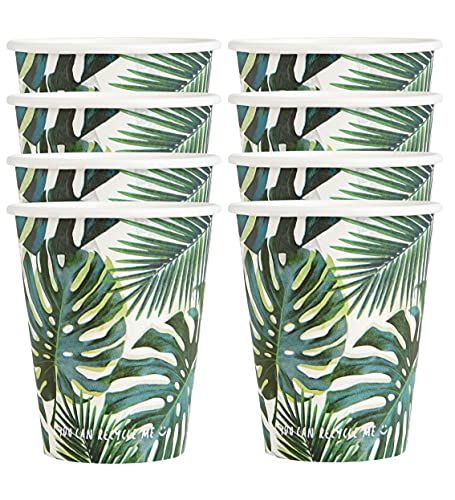 Talking Tables 8pk 250ml9oz Tropical Paper Party Cups HOME Recyclable Disposable Ecofriendly Plastic Free For Summer Garden BBQ Kids Birthday Celebration Jungle Hawaiian Fiesta