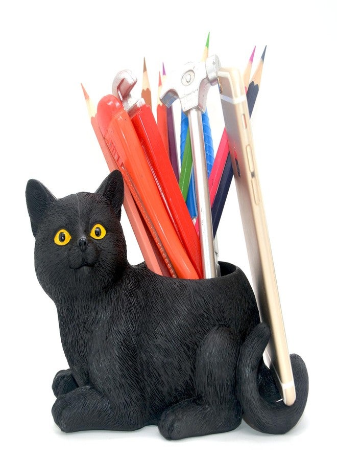 MONMOB Cute Desk Accessories Cat Pen Pencil Holder with Phone Stand Office Decor Home Office School Desk Decor Christmas Cat Gift Ideal Gifts for Women, Mom or Birthdays(black) - Image 1