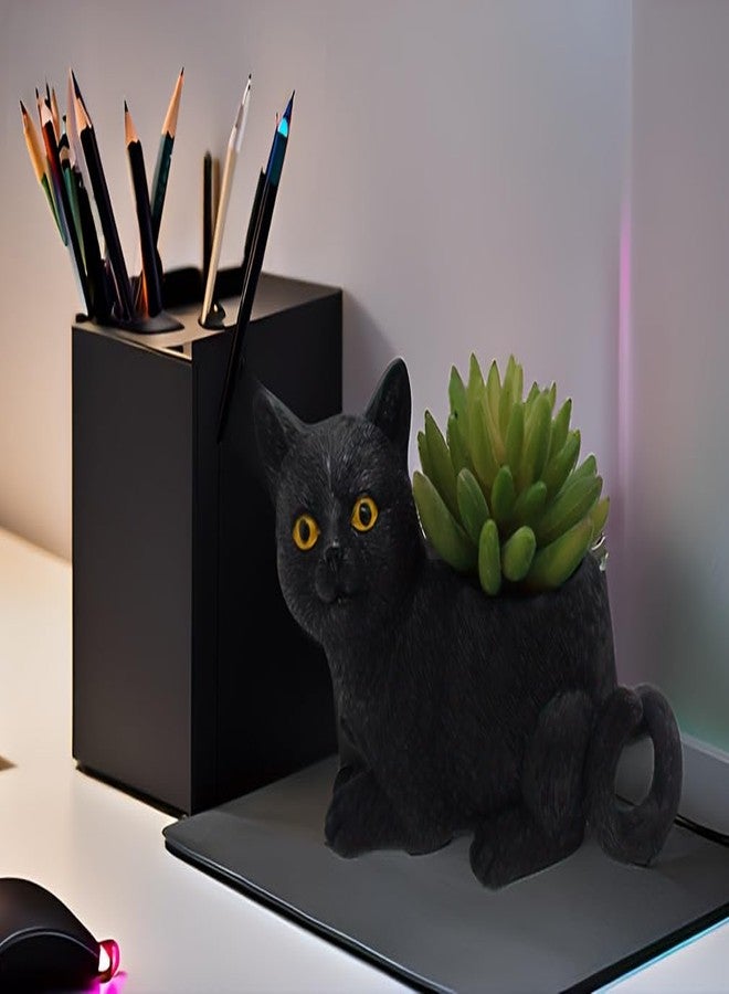 MONMOB Cute Desk Accessories Cat Pen Pencil Holder with Phone Stand Office Decor Home Office School Desk Decor Christmas Cat Gift Ideal Gifts for Women, Mom or Birthdays(black) - Image 2