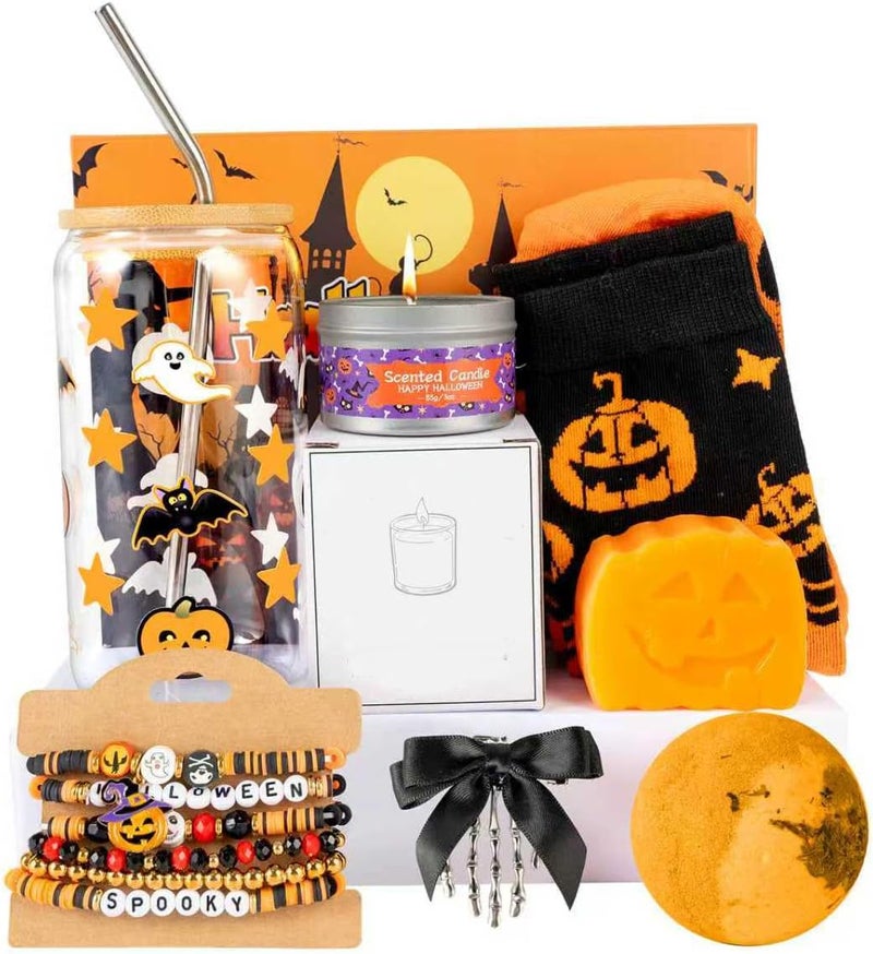 Kanailer Boo Basket Stuffers for Women Teens,Halloween Gifts for Women Teens Girls Her Best Friend Sister Daughter Mom Wife Girlfriend Coworker Bestie Glass Cups Gift Set - Image 1